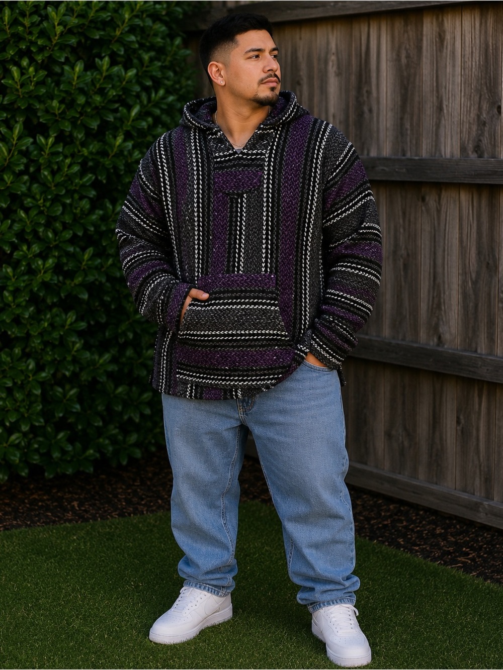 Y2K Baja Joe Purple Rag Pullover Boho Unisex Hoodie Sz Large